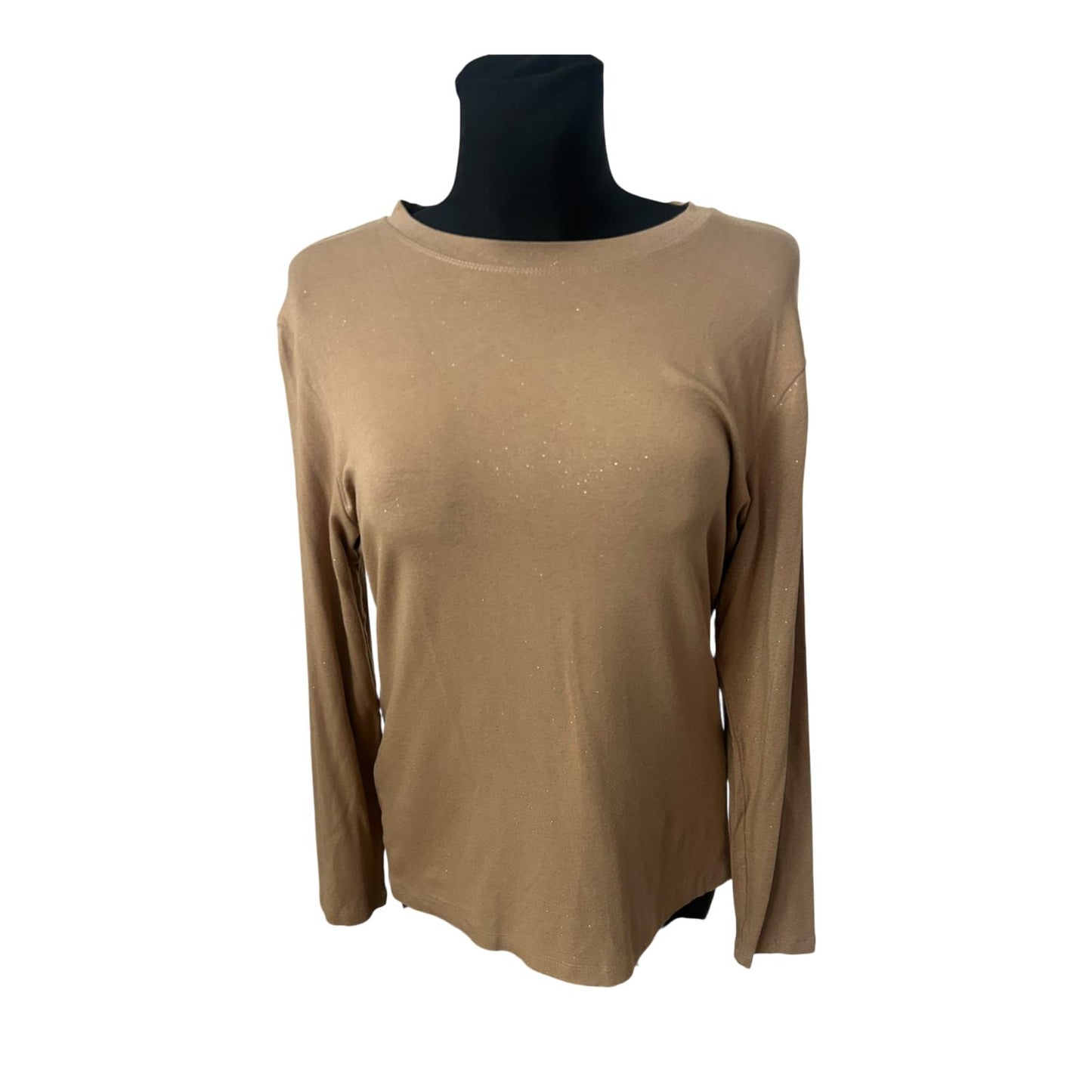 Jobis Damen Pullover Größe 42 Braun Glitzer Langarm Stretch Elegant