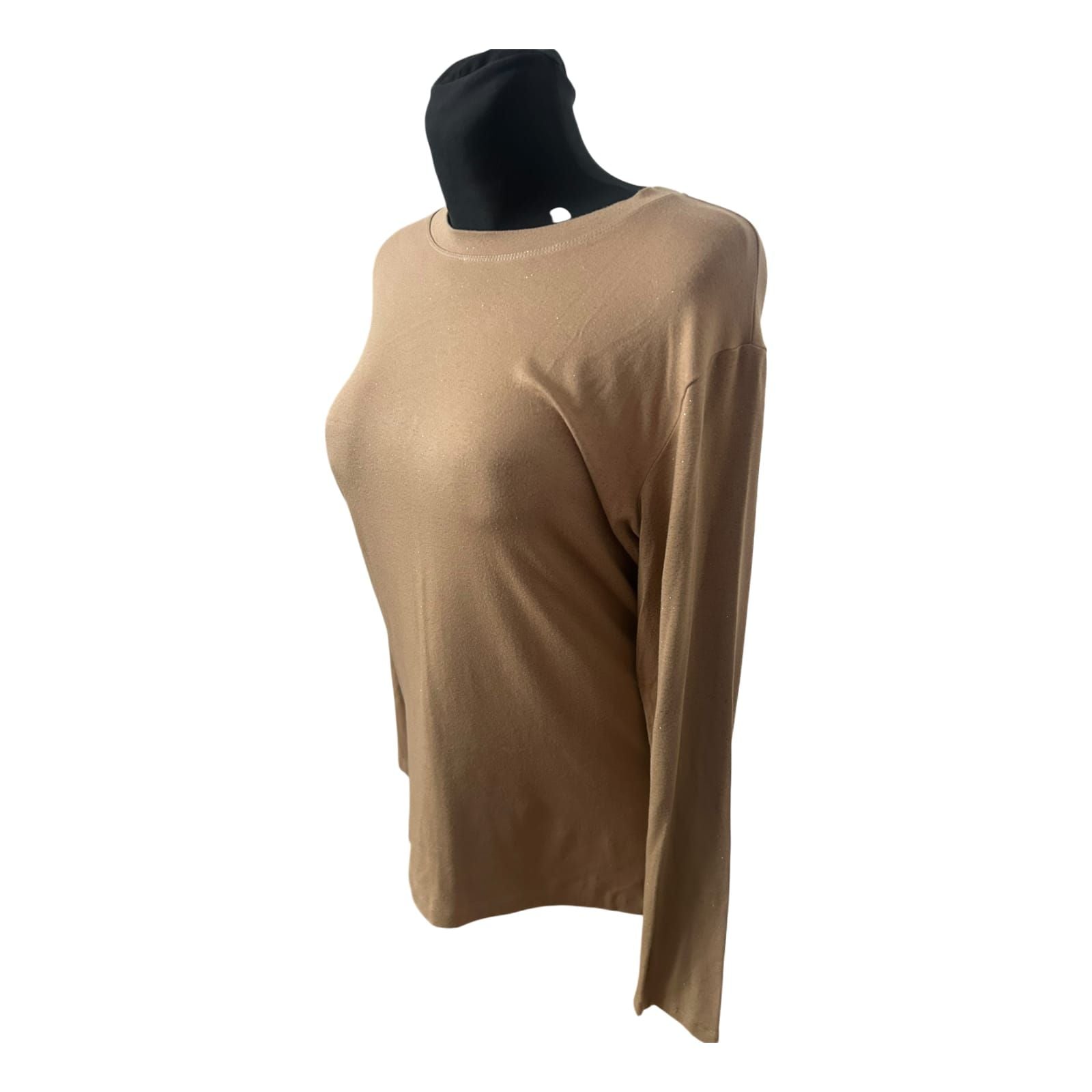 Jobis Damen Pullover Größe 42 Braun Glitzer Langarm Stretch Elegant