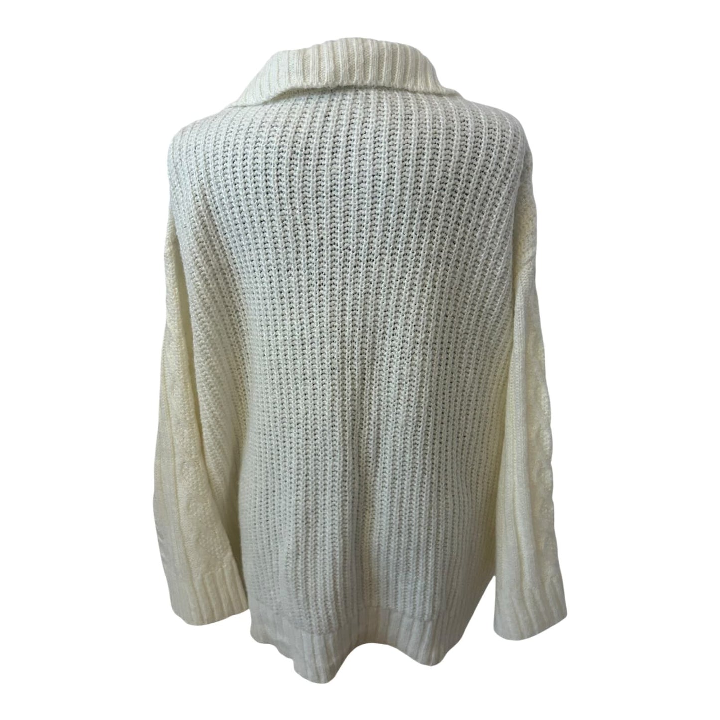 H&M Damen Strickpullover XXL Creme Zopfmuster Reissverschluss Oversize