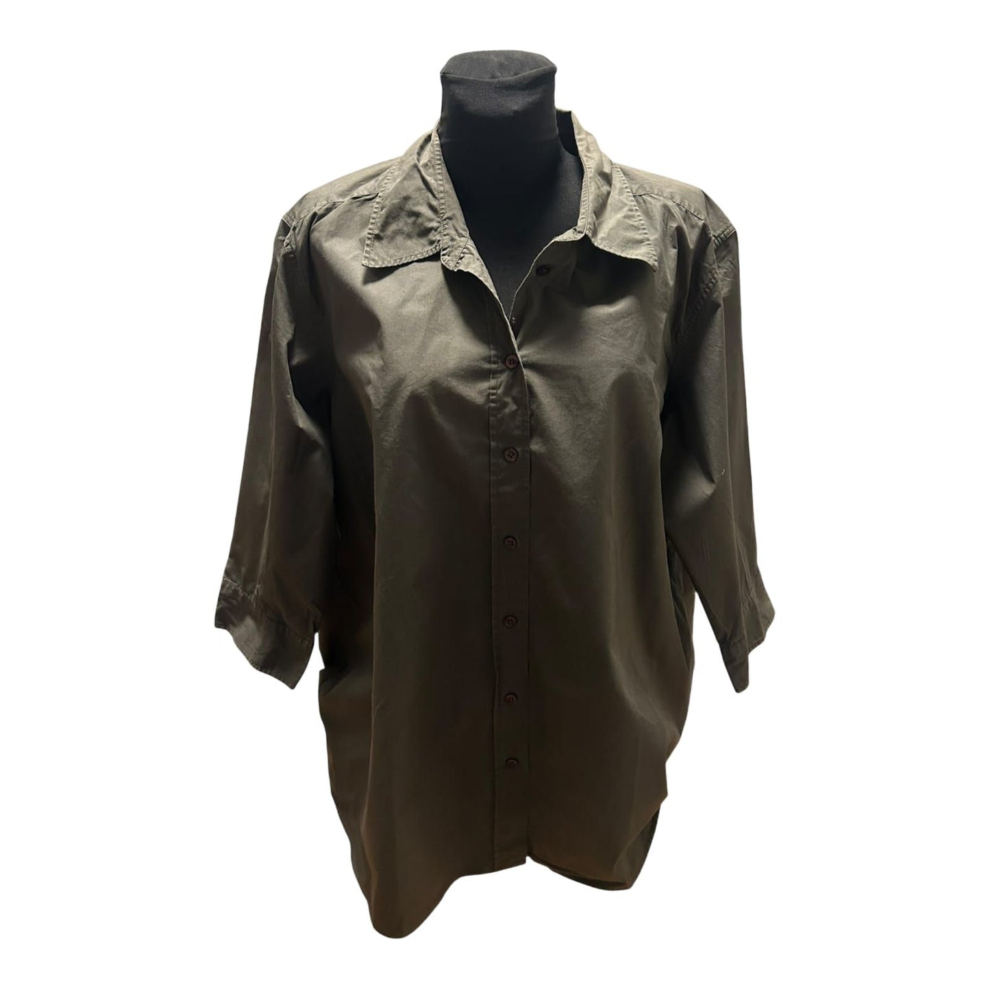 H&M Damen Bluse Khaki Gr 2XL Baumwolle 3/4 Arm Hemdbluse Casual Gross