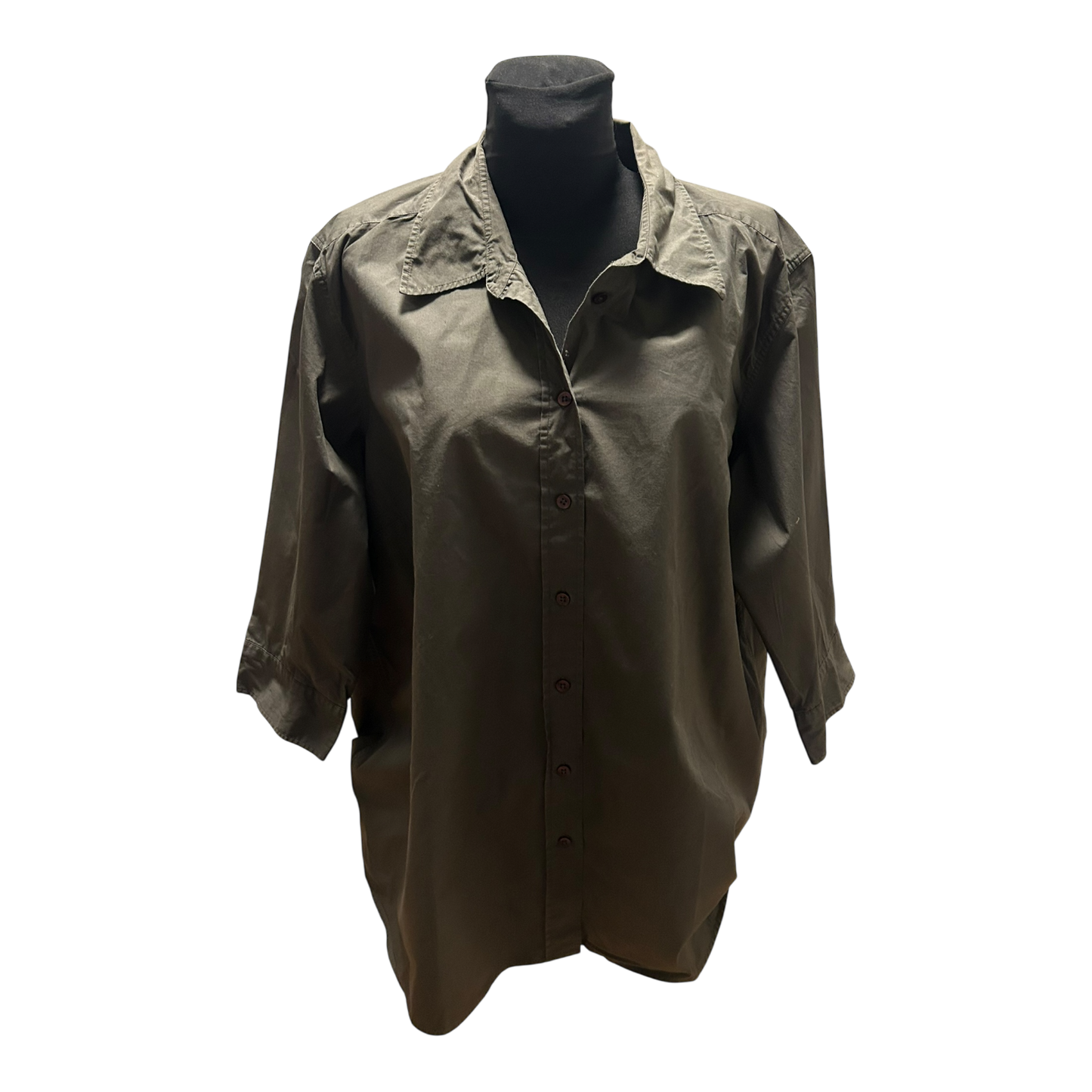 H&M Damen Bluse Khaki Gr 2XL Baumwolle 3/4 Arm Hemdbluse Casual Gross