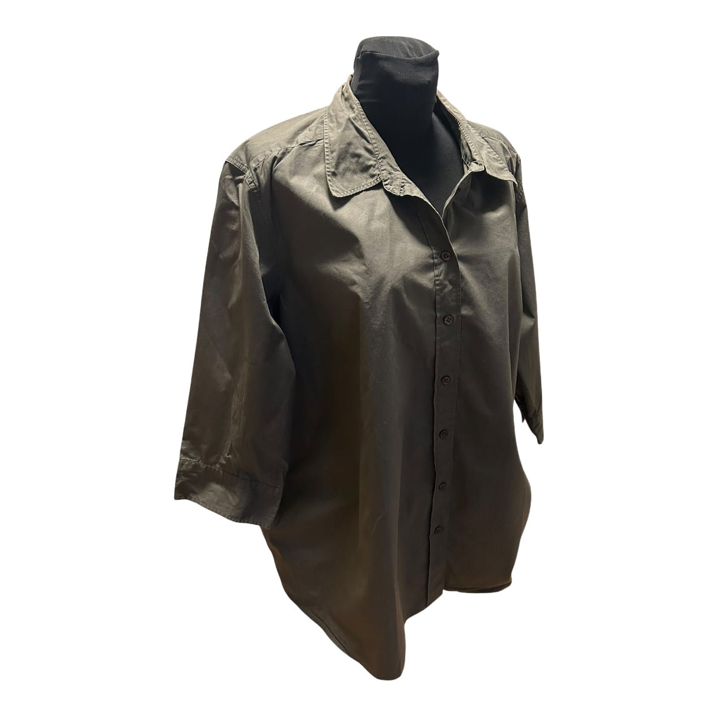 H&M Damen Bluse Khaki Gr 2XL Baumwolle 3/4 Arm Hemdbluse Casual Gross