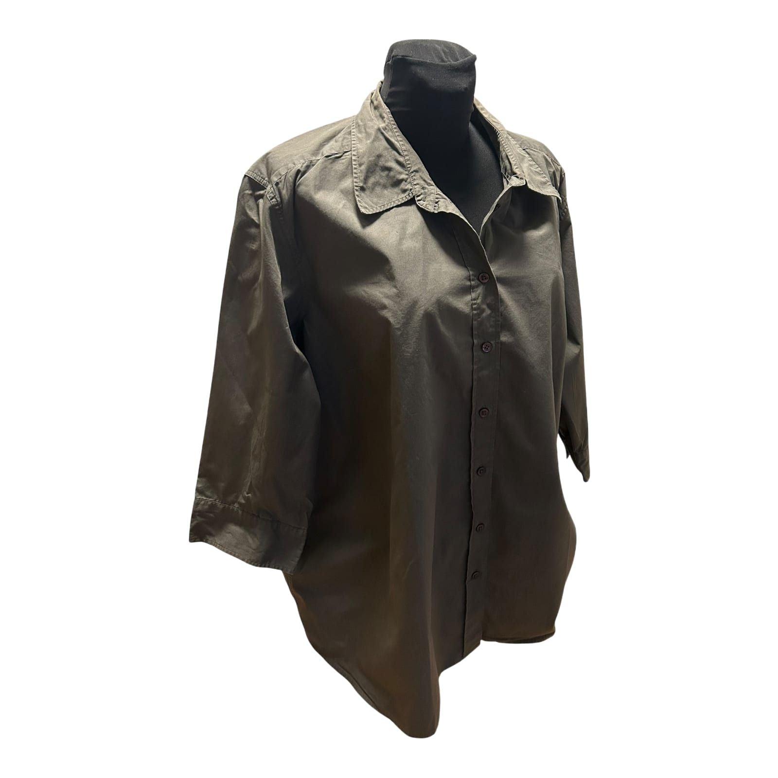 H&M Damen Bluse Khaki Gr 2XL Baumwolle 3/4 Arm Hemdbluse Casual Gross