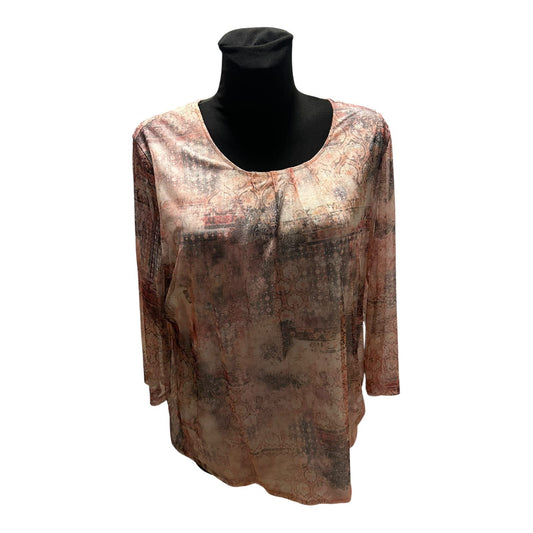 Gerry Weber Damen Bluse Braun Beige Gr 44 Transparent 3/4 Arm Elegant