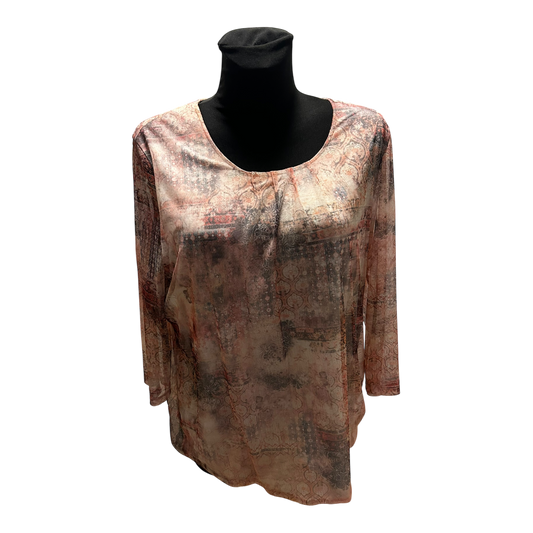 Gerry Weber Damen Bluse Braun Beige Gr 44 Transparent 3/4 Arm Elegant