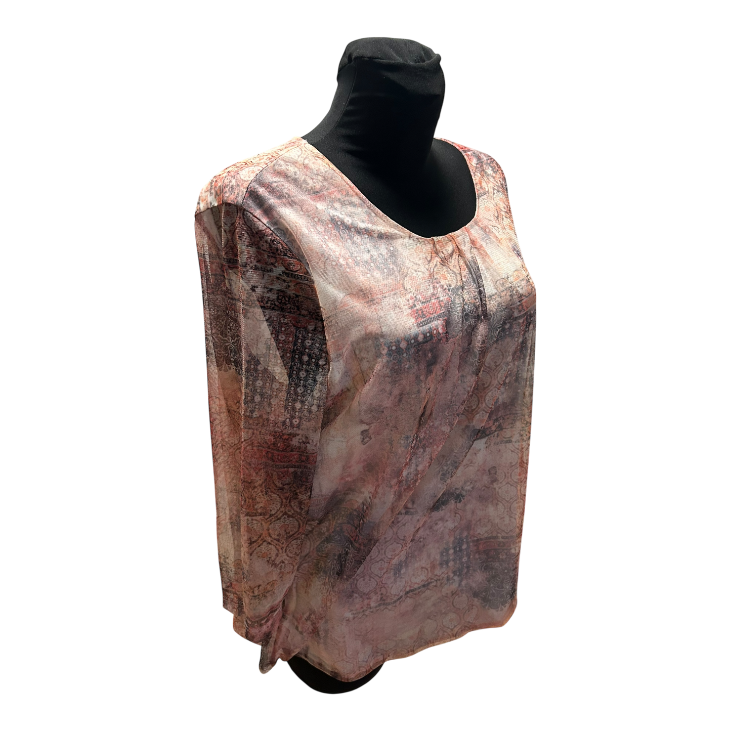 Gerry Weber Damen Bluse Braun Beige Gr 44 Transparent 3/4 Arm Elegant