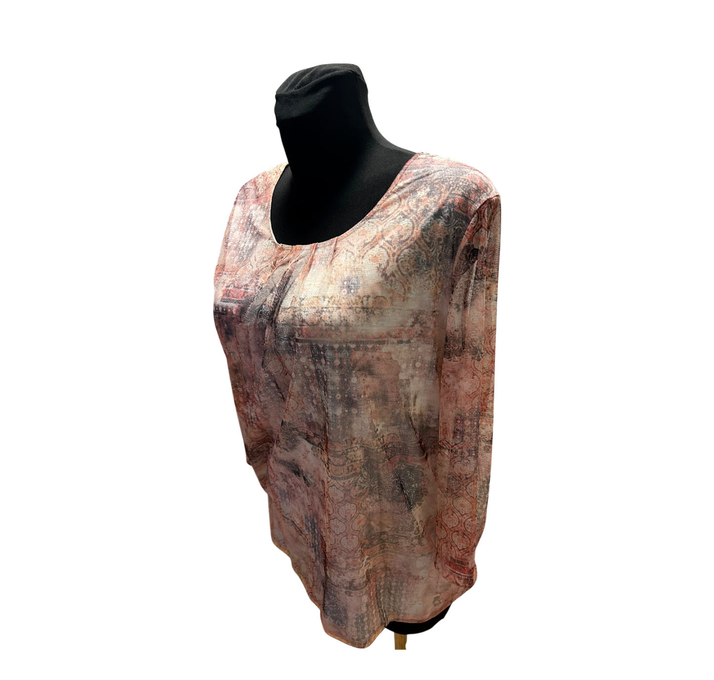 Gerry Weber Damen Bluse Braun Beige Gr 44 Transparent 3/4 Arm Elegant