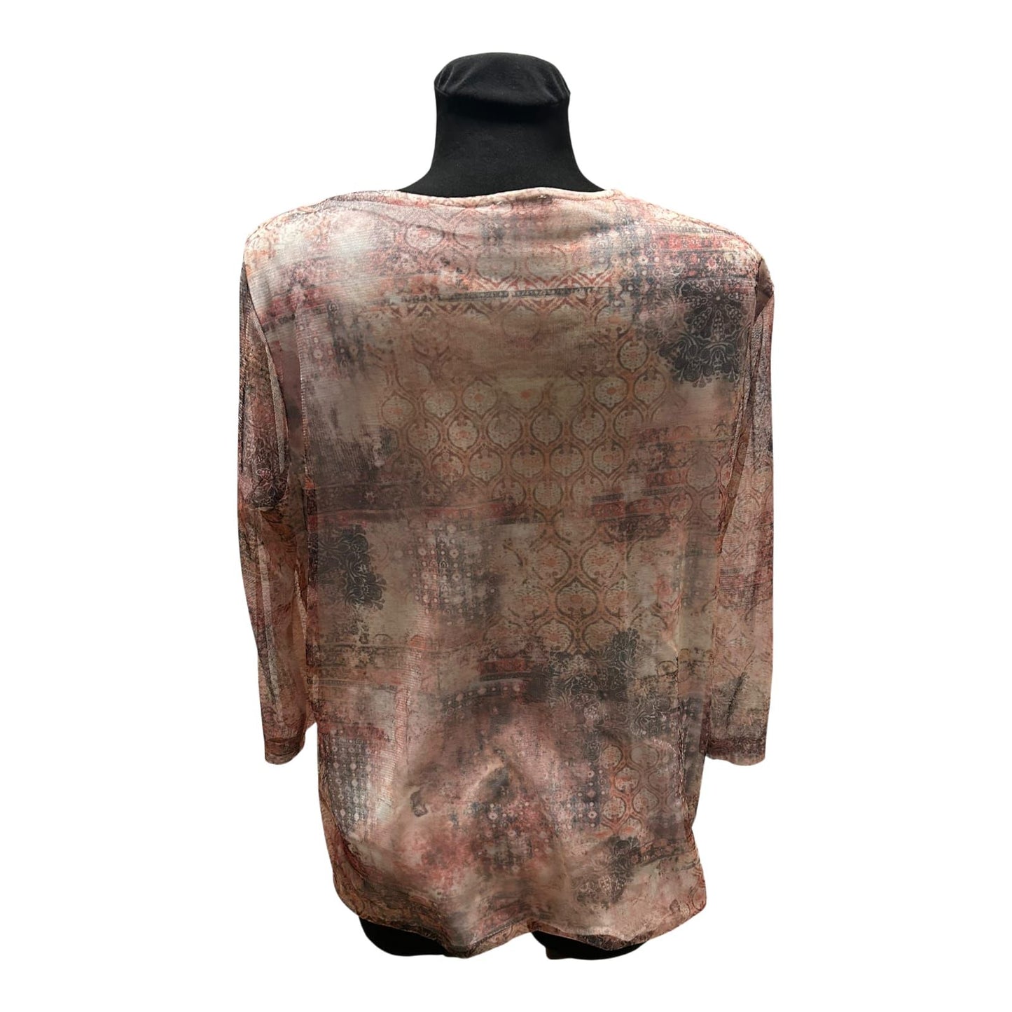 Gerry Weber Damen Bluse Braun Beige Gr 44 Transparent 3/4 Arm Elegant