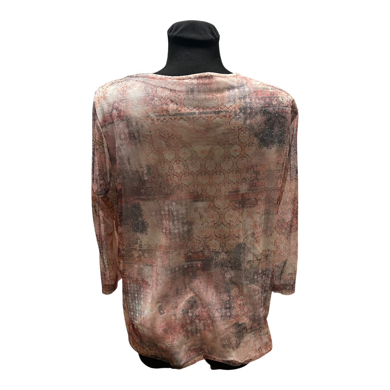 Gerry Weber Damen Bluse Braun Beige Gr 44 Transparent 3/4 Arm Elegant