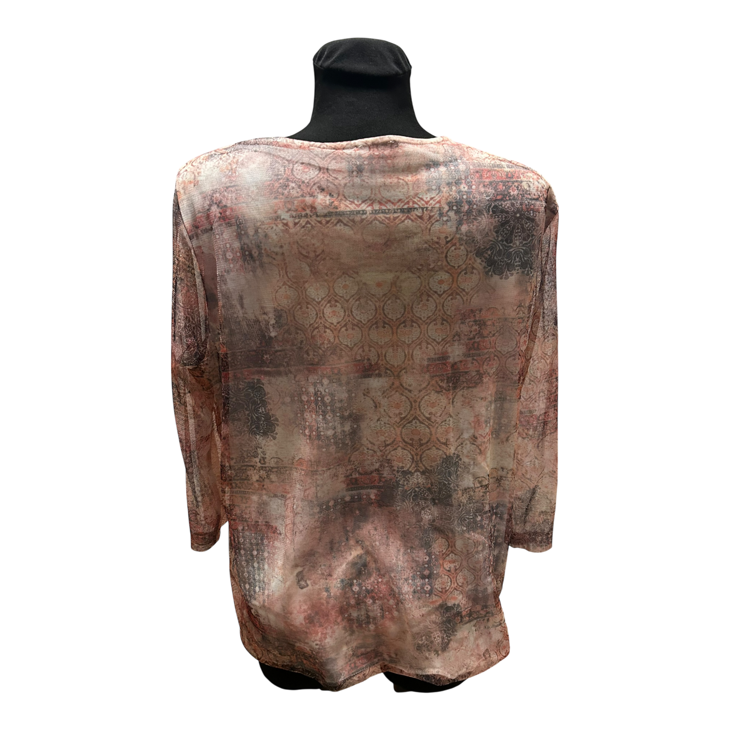 Gerry Weber Damen Bluse Braun Beige Gr 44 Transparent 3/4 Arm Elegant