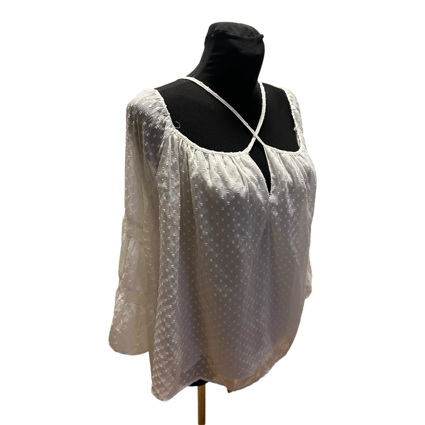 Zara Woman Damen Bluse Weiß Gr L Transparent 3/4 Arm Sommer Frühling