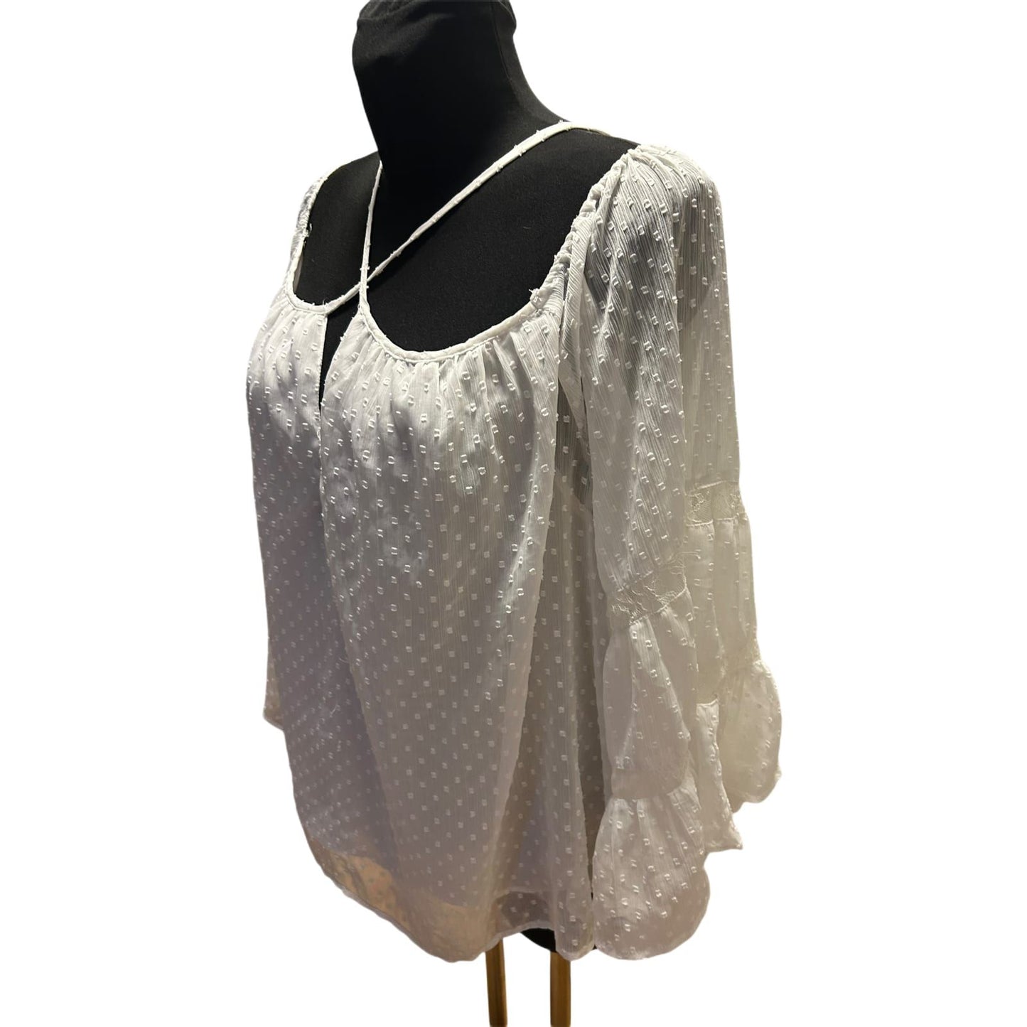 Zara Woman Damen Bluse Weiß Gr L Transparent 3/4 Arm Sommer Frühling