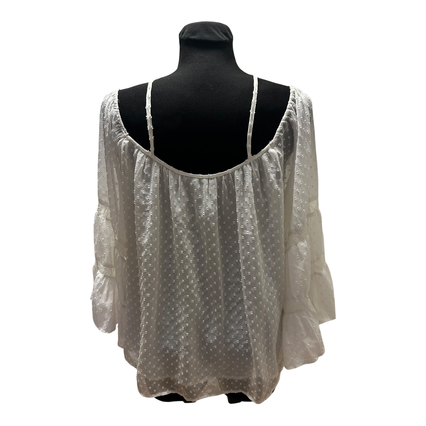 Zara Woman Damen Bluse Weiß Gr L Transparent 3/4 Arm Sommer Frühling