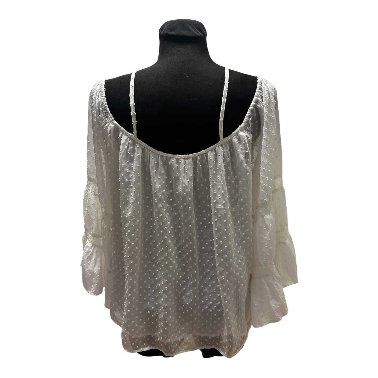 Zara Woman Damen Bluse Weiß Gr L Transparent 3/4 Arm Sommer Frühling