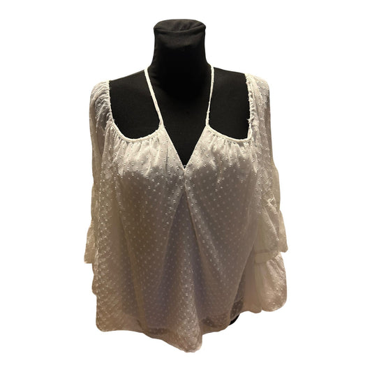 Zara Woman Damen Bluse Weiß Gr L Transparent 3/4 Arm Sommer Frühling