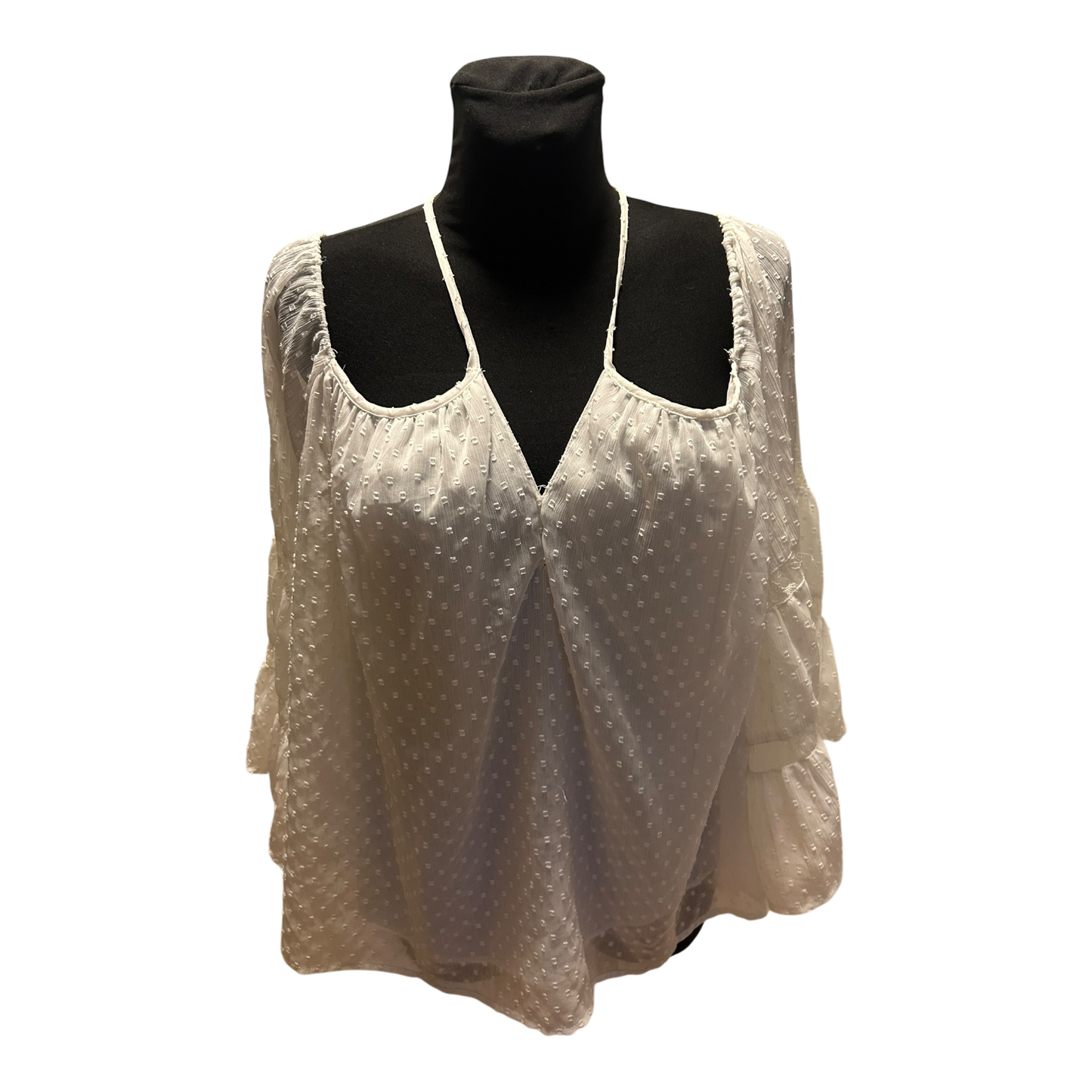 Zara Woman Damen Bluse Weiß Gr L Transparent 3/4 Arm Sommer Frühling