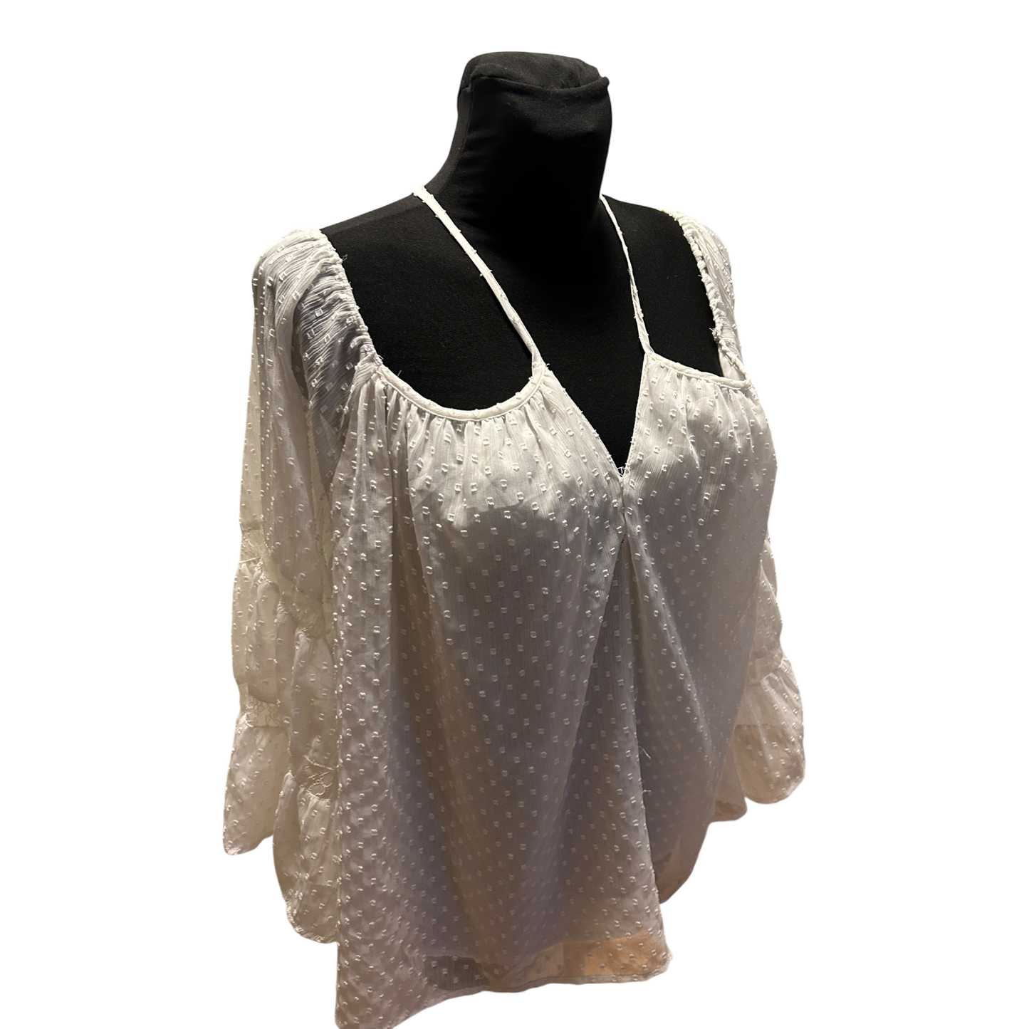 Zara Woman Damen Bluse Weiß Gr L Transparent 3/4 Arm Sommer Frühling