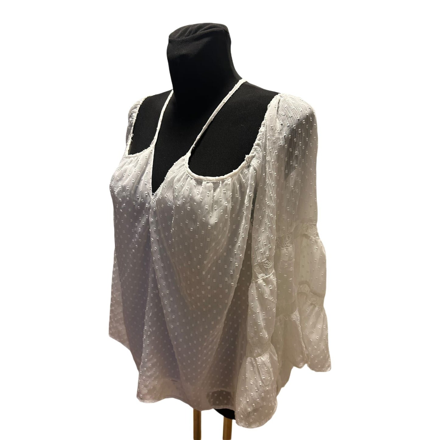 Zara Woman Damen Bluse Weiß Gr L Transparent 3/4 Arm Sommer Frühling