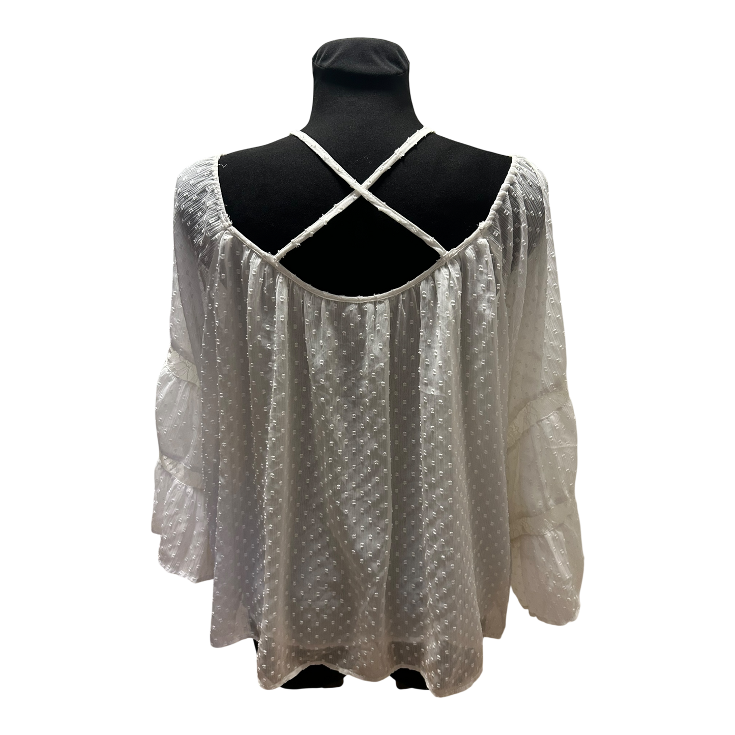 Zara Woman Damen Bluse Weiß Gr L Transparent 3/4 Arm Sommer Frühling