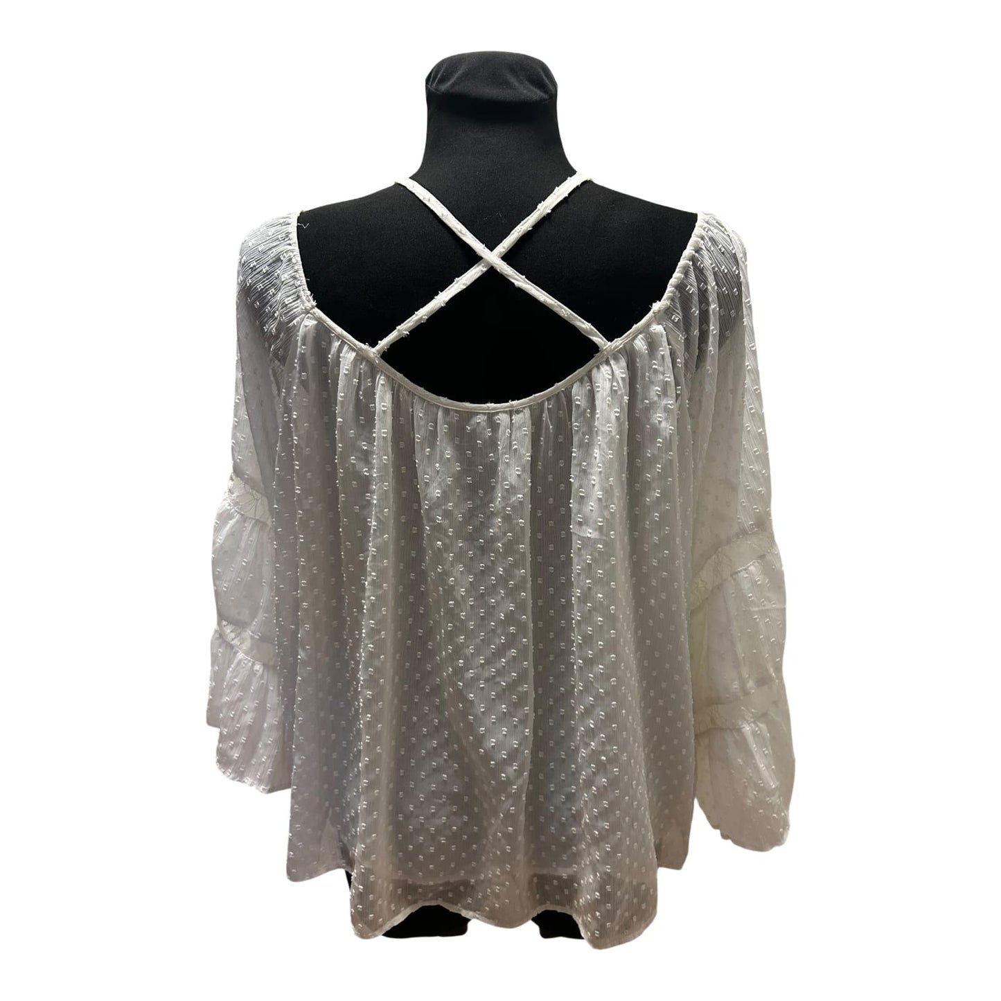 Zara Woman Damen Bluse Weiß Gr L Transparent 3/4 Arm Sommer Frühling