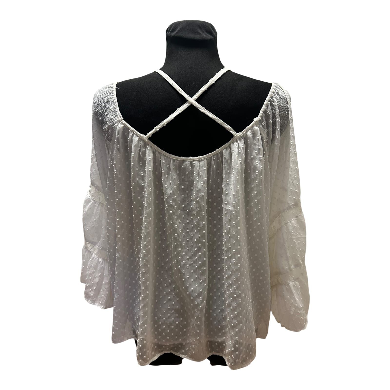 Zara Woman Damen Bluse Weiß Gr L Transparent 3/4 Arm Sommer Frühling