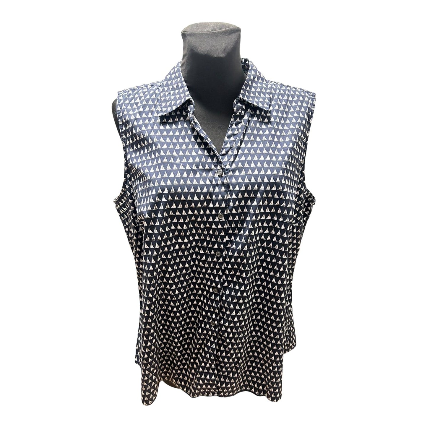 Charter Club Damen Bluse Dunkelblau Weiß Gr 46 Baumwolle Stretch Maritim