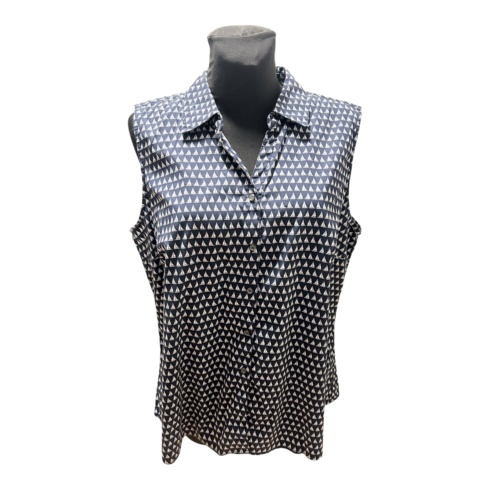 Charter Club Damen Bluse Dunkelblau Weiß Gr 46 Baumwolle Stretch Maritim