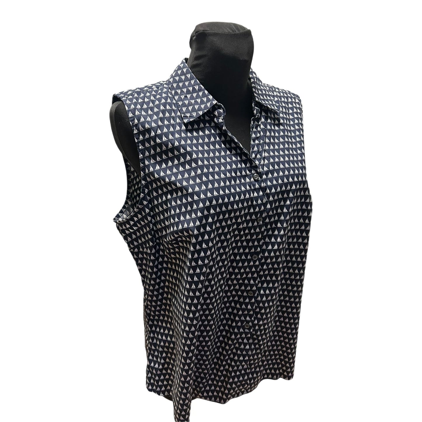 Charter Club Damen Bluse Dunkelblau Weiß Gr 46 Baumwolle Stretch Maritim