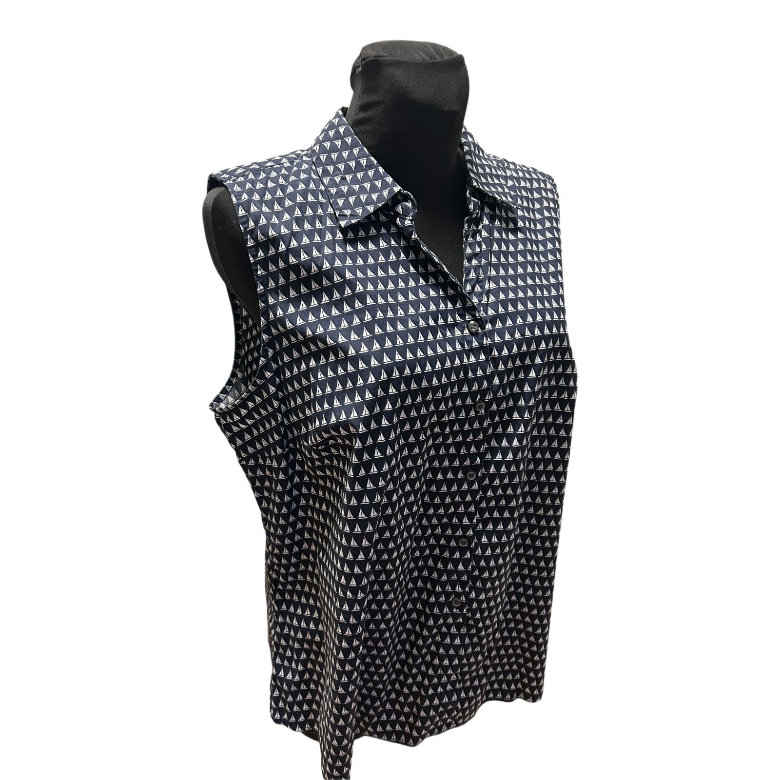 Charter Club Damen Bluse Dunkelblau Weiß Gr 46 Baumwolle Stretch Maritim