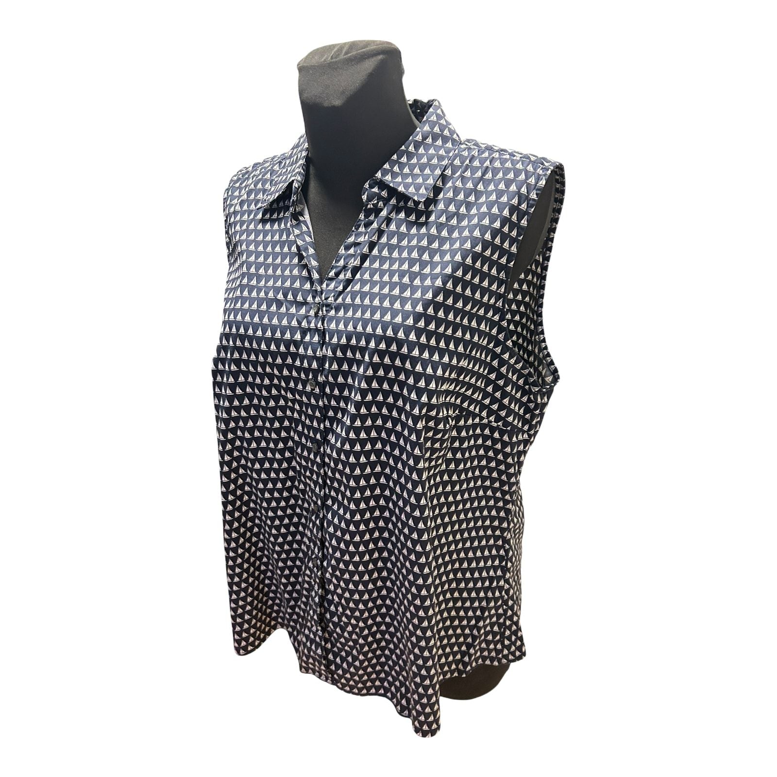 Charter Club Damen Bluse Dunkelblau Weiß Gr 46 Baumwolle Stretch Maritim