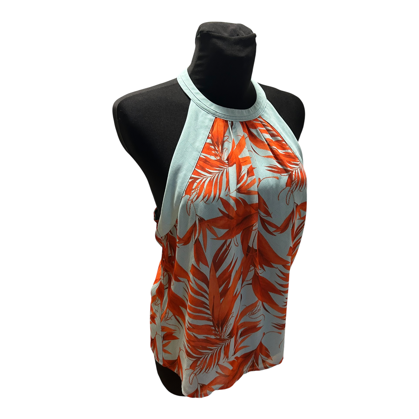 H&M Damen Bluse Mint Gr 40 Halterneck Muster Sommer Leicht Elegant Chic