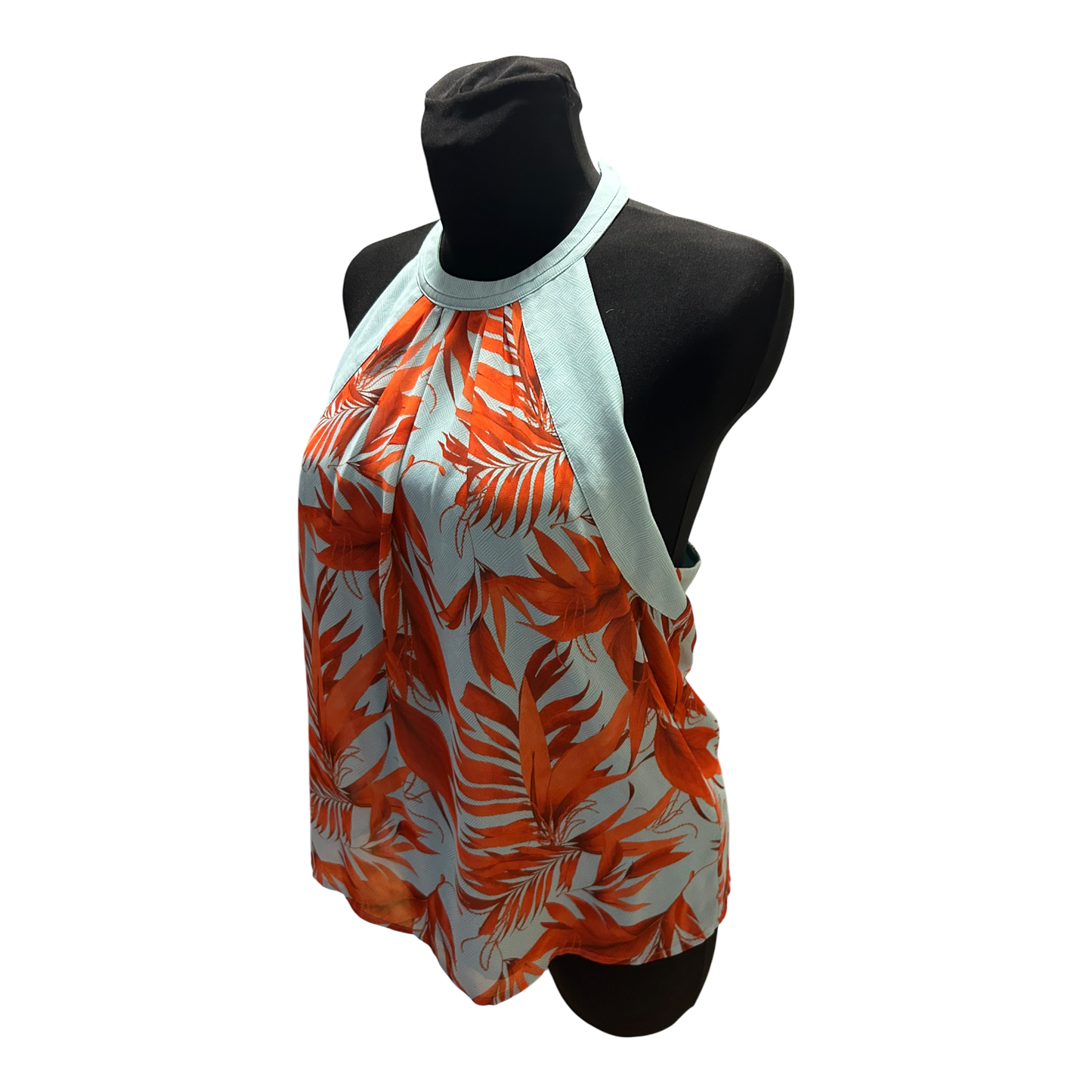 H&M Damen Bluse Mint Gr 40 Halterneck Muster Sommer Leicht Elegant Chic