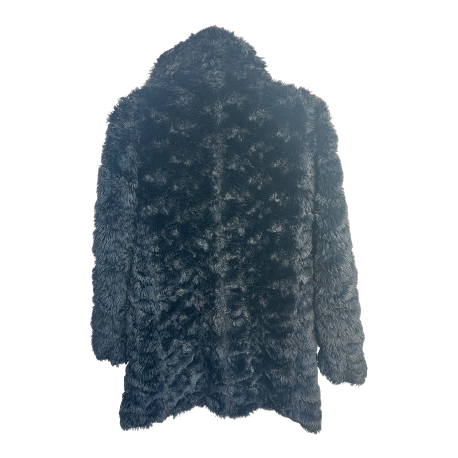 Mango Suit Damen Mantel Gr XS Schwarz Kunstpelz Flauschig Elegant Warm Mit Futter