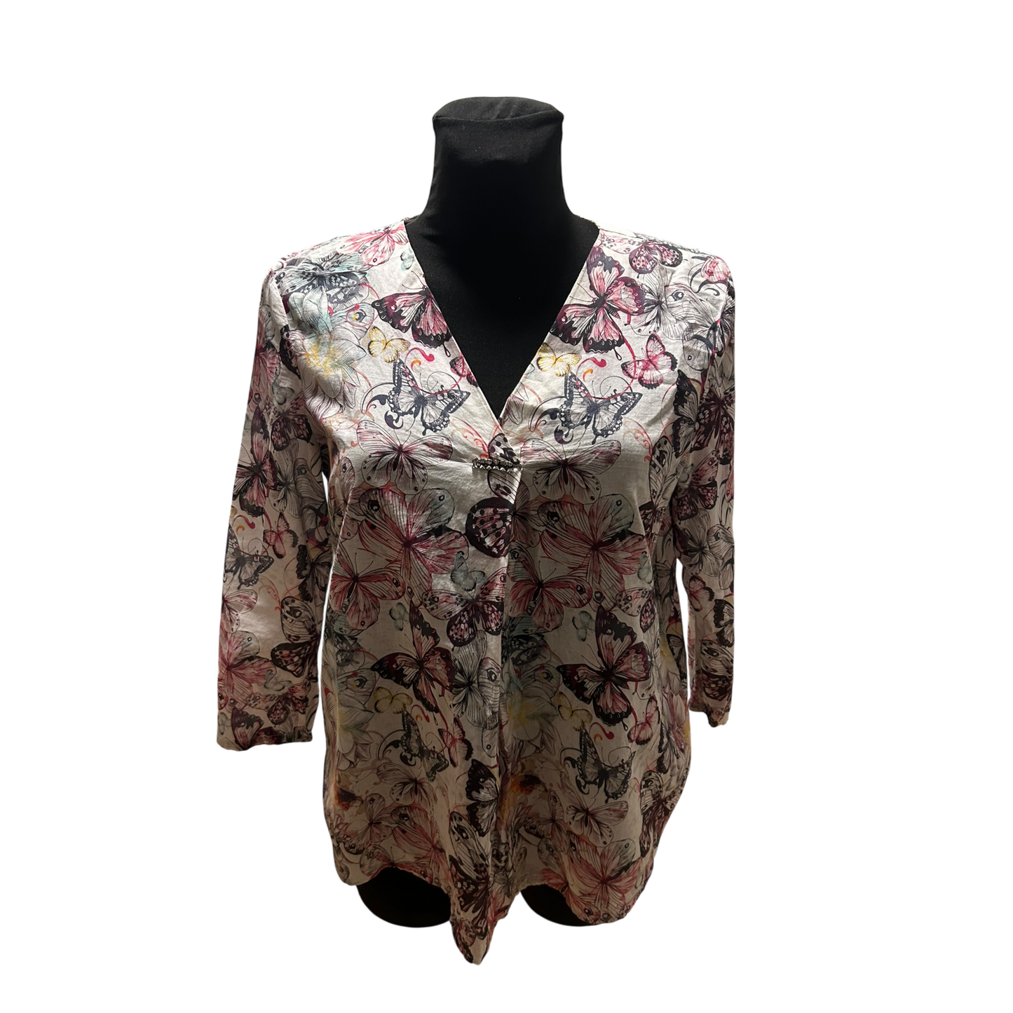 Bonita Damen Bluse Beige Rosa Gr 36 Schmetterlinge Baumwolle Sommer Elegant