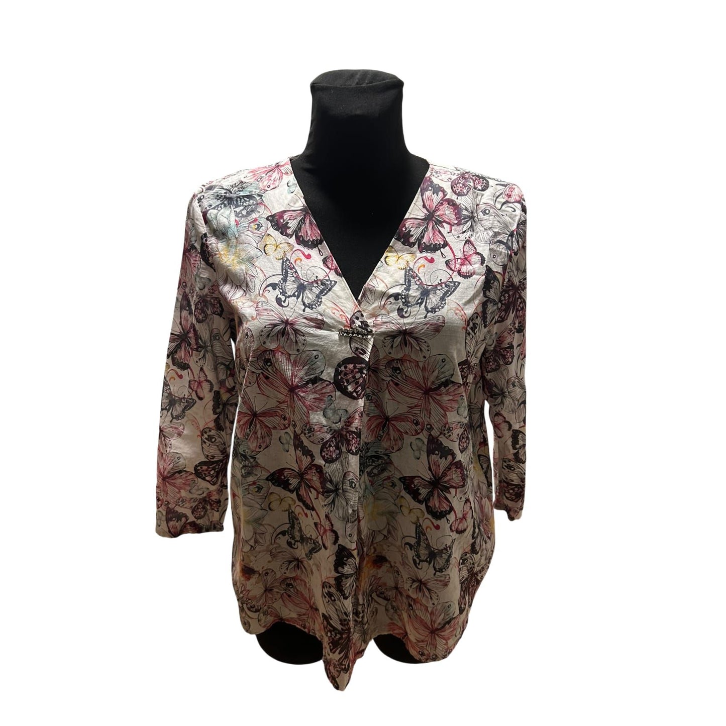 Bonita Damen Bluse Beige Rosa Gr 36 Schmetterlinge Baumwolle Sommer Elegant