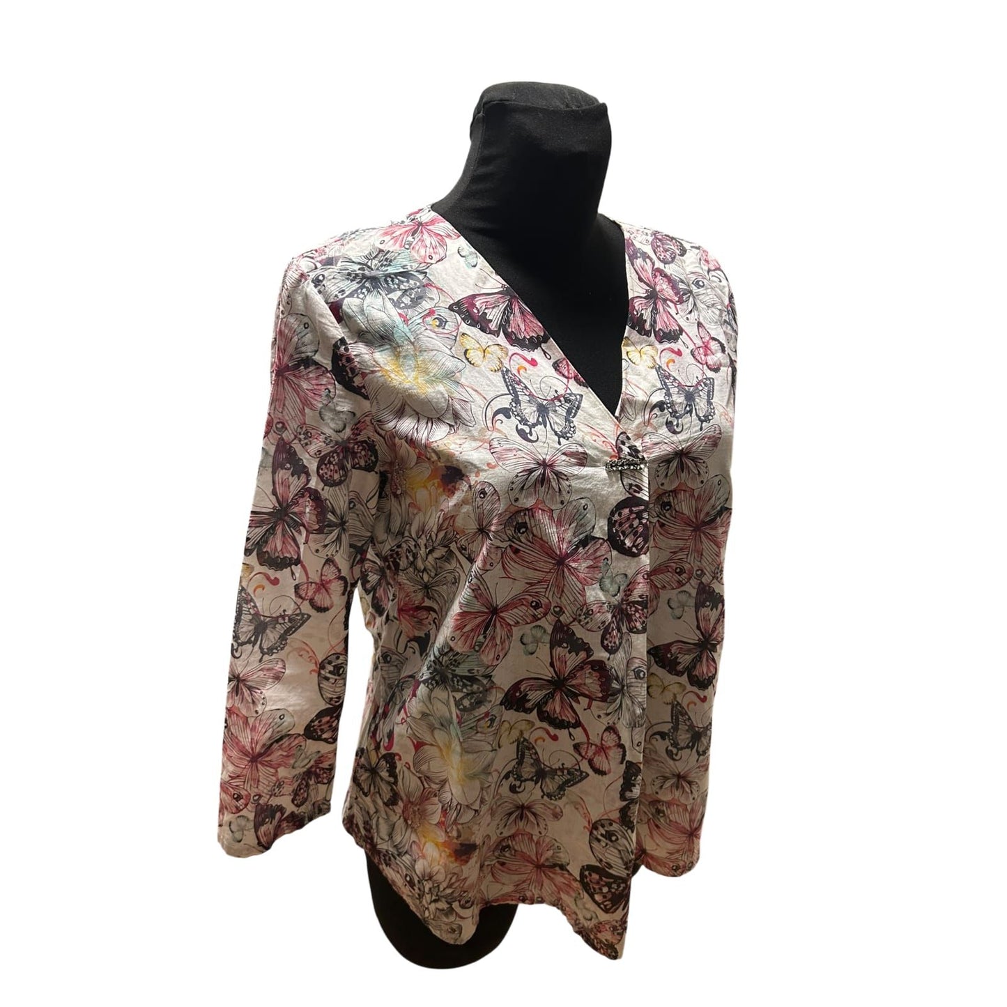Bonita Damen Bluse Beige Rosa Gr 36 Schmetterlinge Baumwolle Sommer Elegant