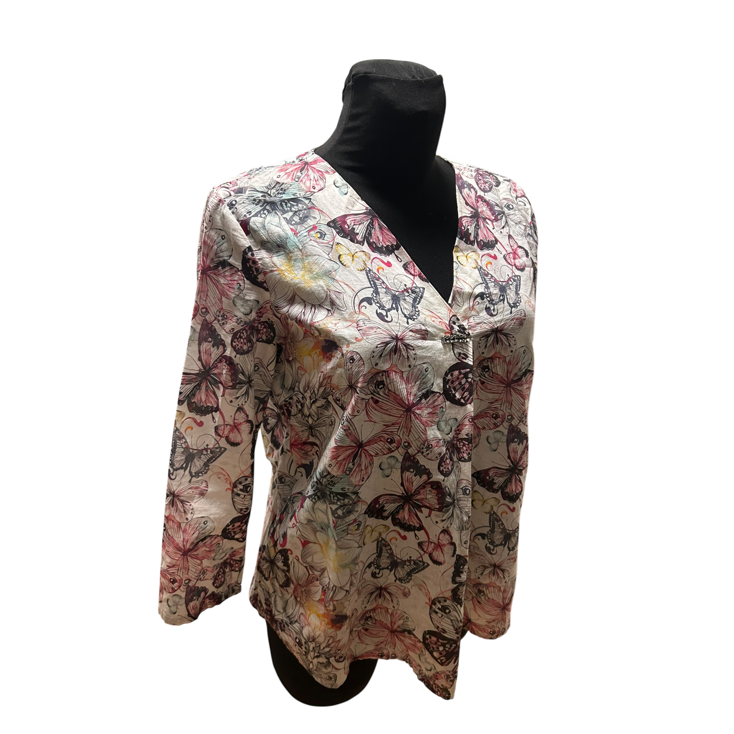 Bonita Damen Bluse Beige Rosa Gr 36 Schmetterlinge Baumwolle Sommer Elegant