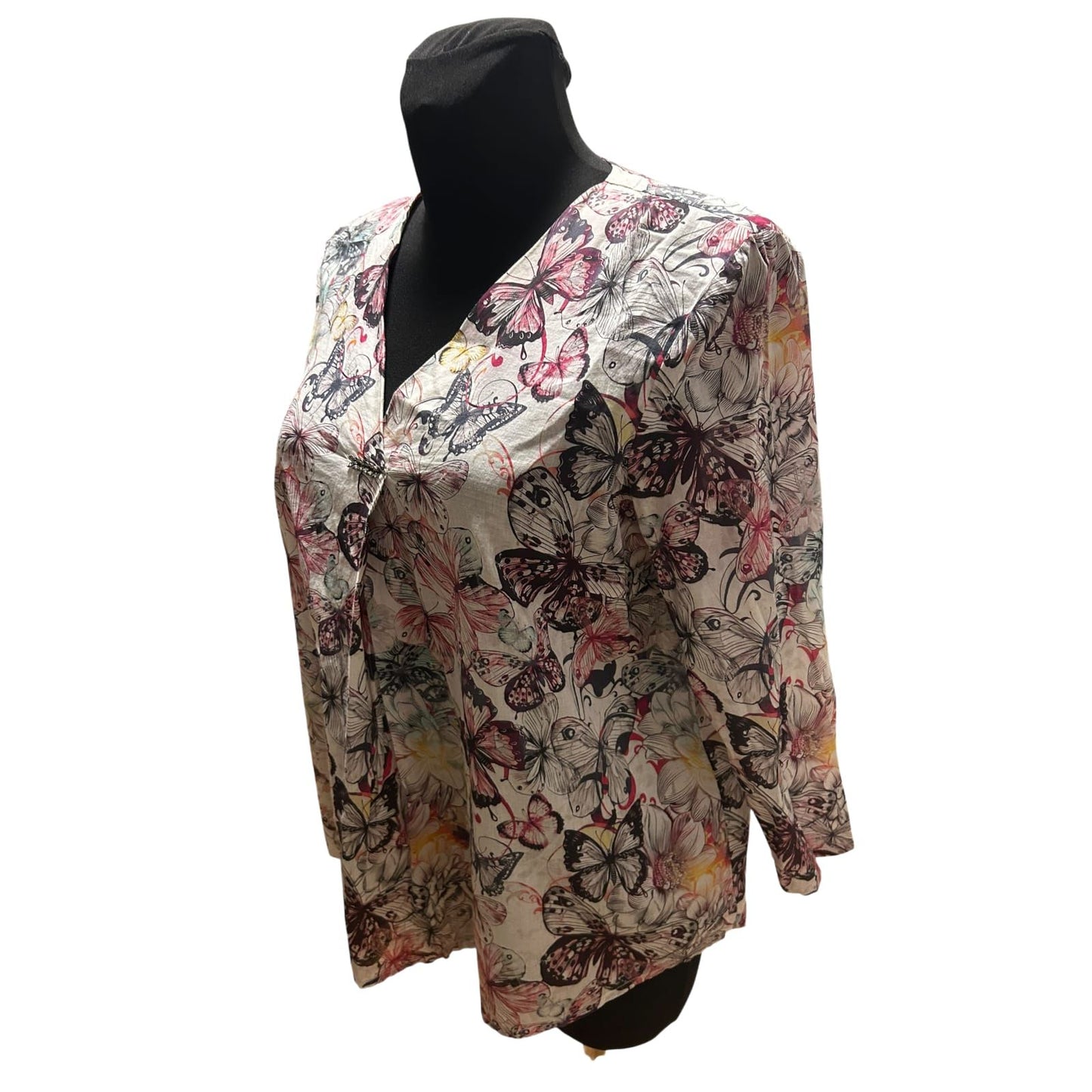 Bonita Damen Bluse Beige Rosa Gr 36 Schmetterlinge Baumwolle Sommer Elegant