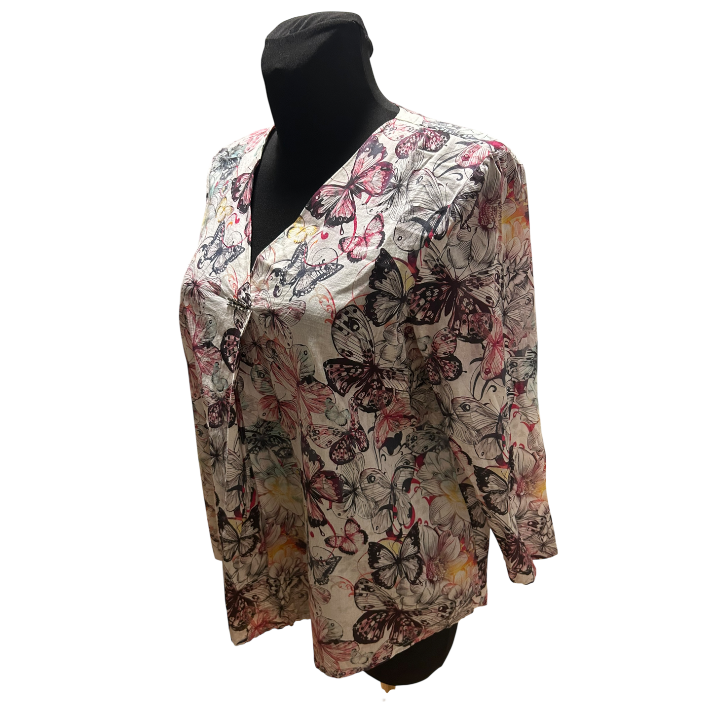 Bonita Damen Bluse Beige Rosa Gr 36 Schmetterlinge Baumwolle Sommer Elegant