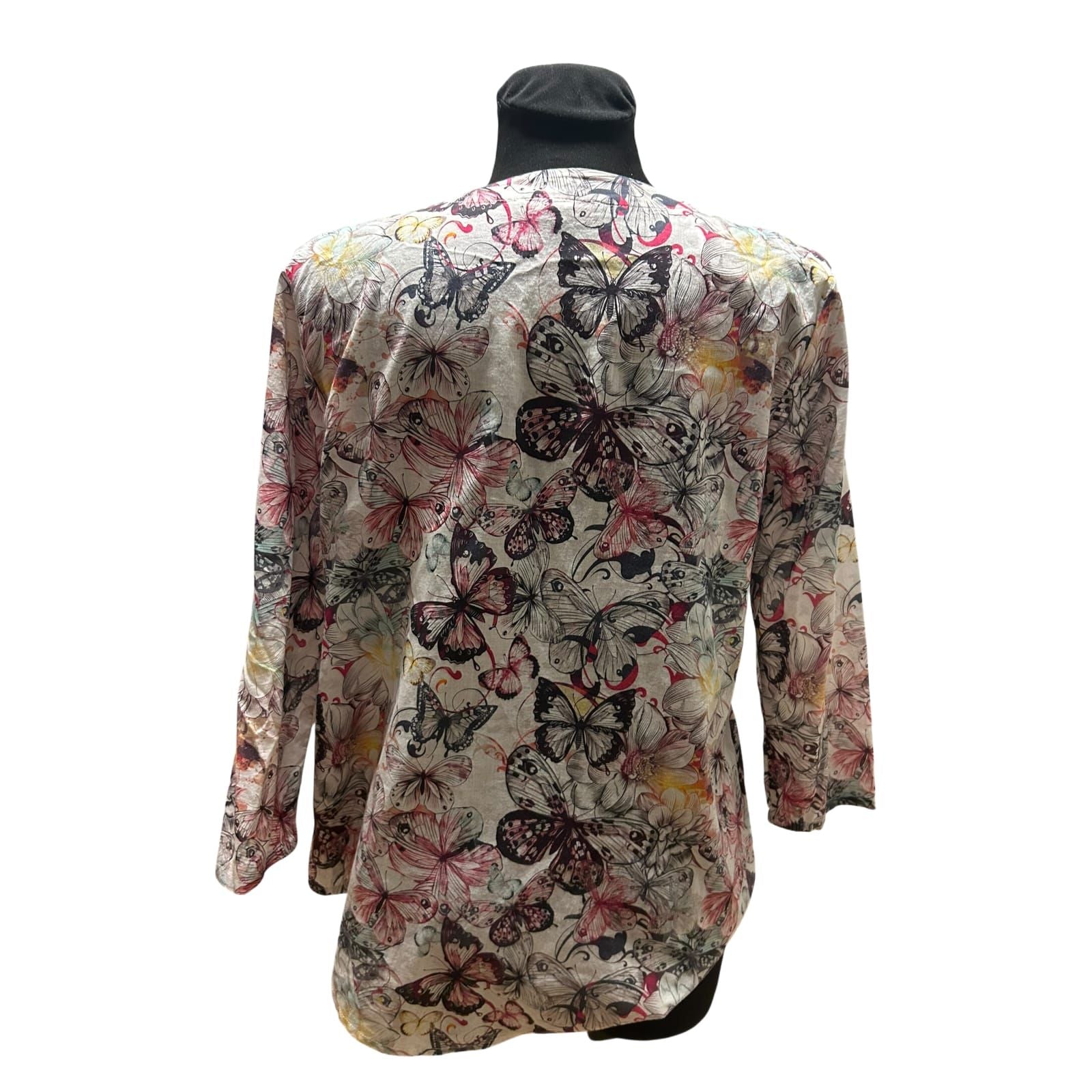 Bonita Damen Bluse Beige Rosa Gr 36 Schmetterlinge Baumwolle Sommer Elegant