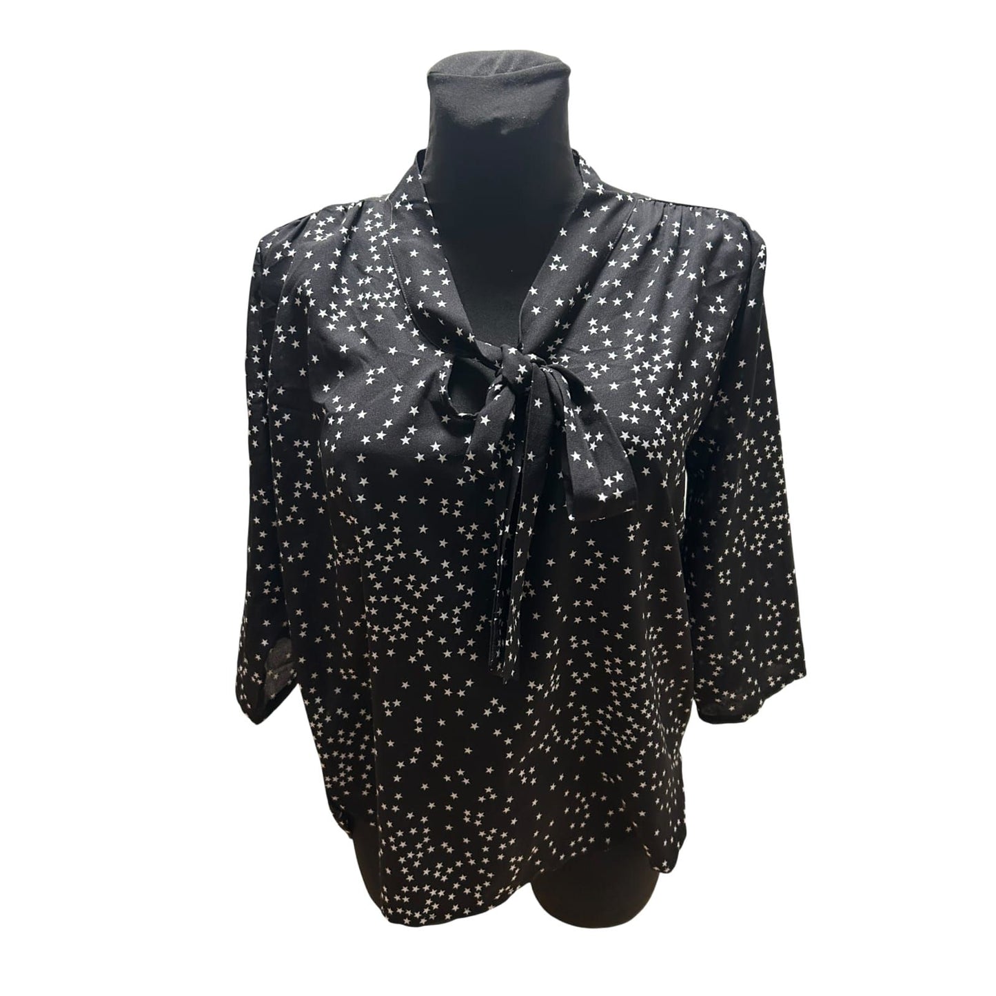 Eiki Italia Bluse Damen Gr M Schwarz Sterne Schleife Elegant Leicht