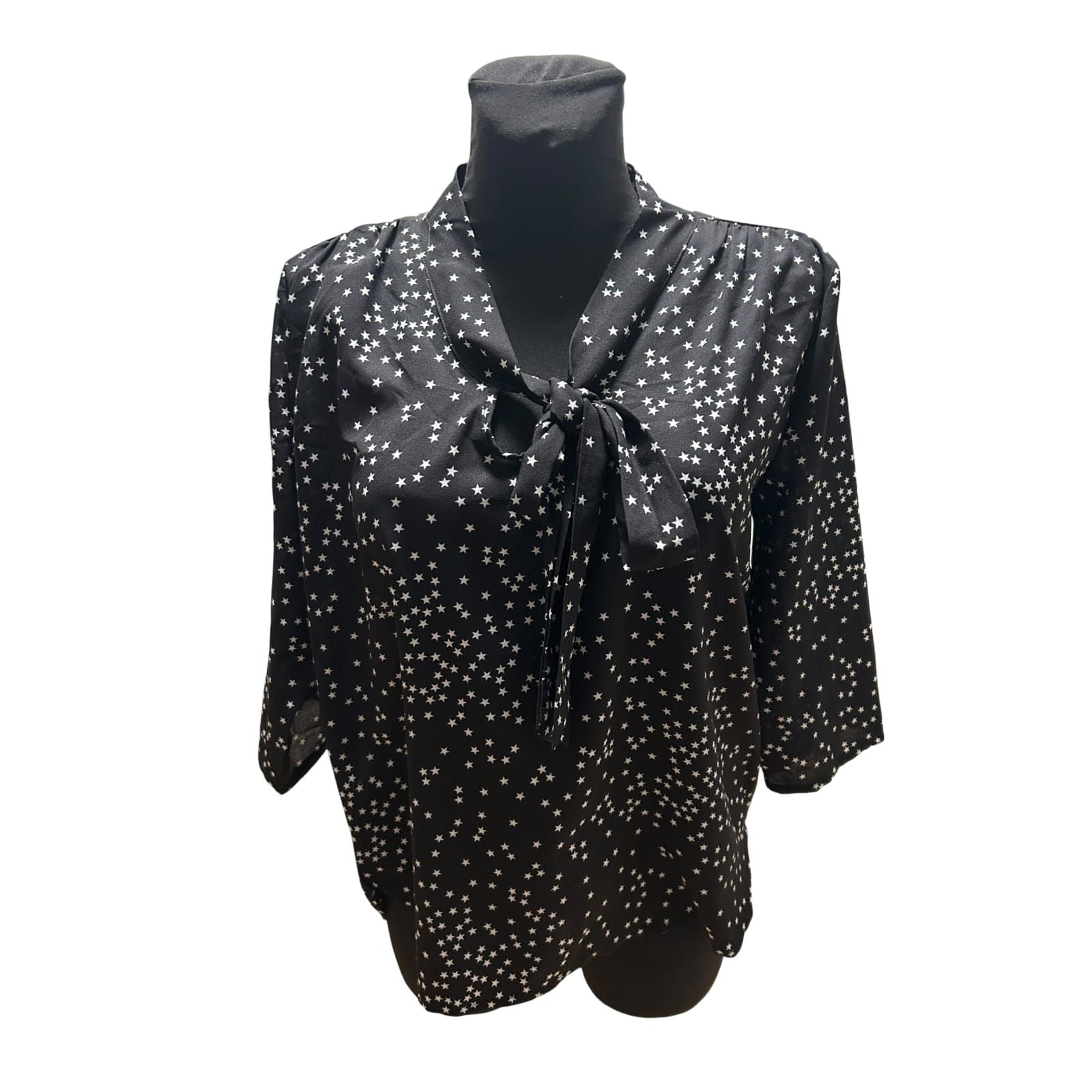 Eiki Italia Bluse Damen Gr M Schwarz Sterne Schleife Elegant Leicht