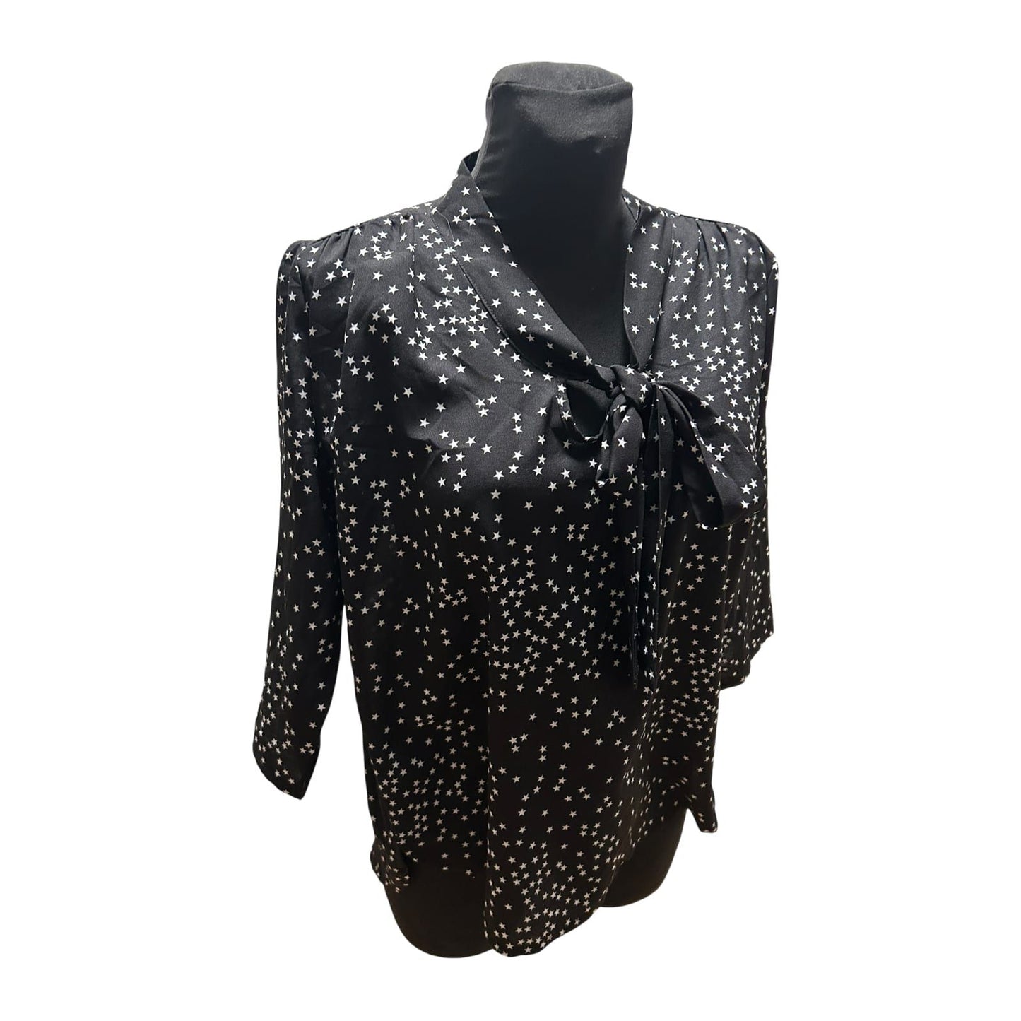 Eiki Italia Bluse Damen Gr M Schwarz Sterne Schleife Elegant Leicht