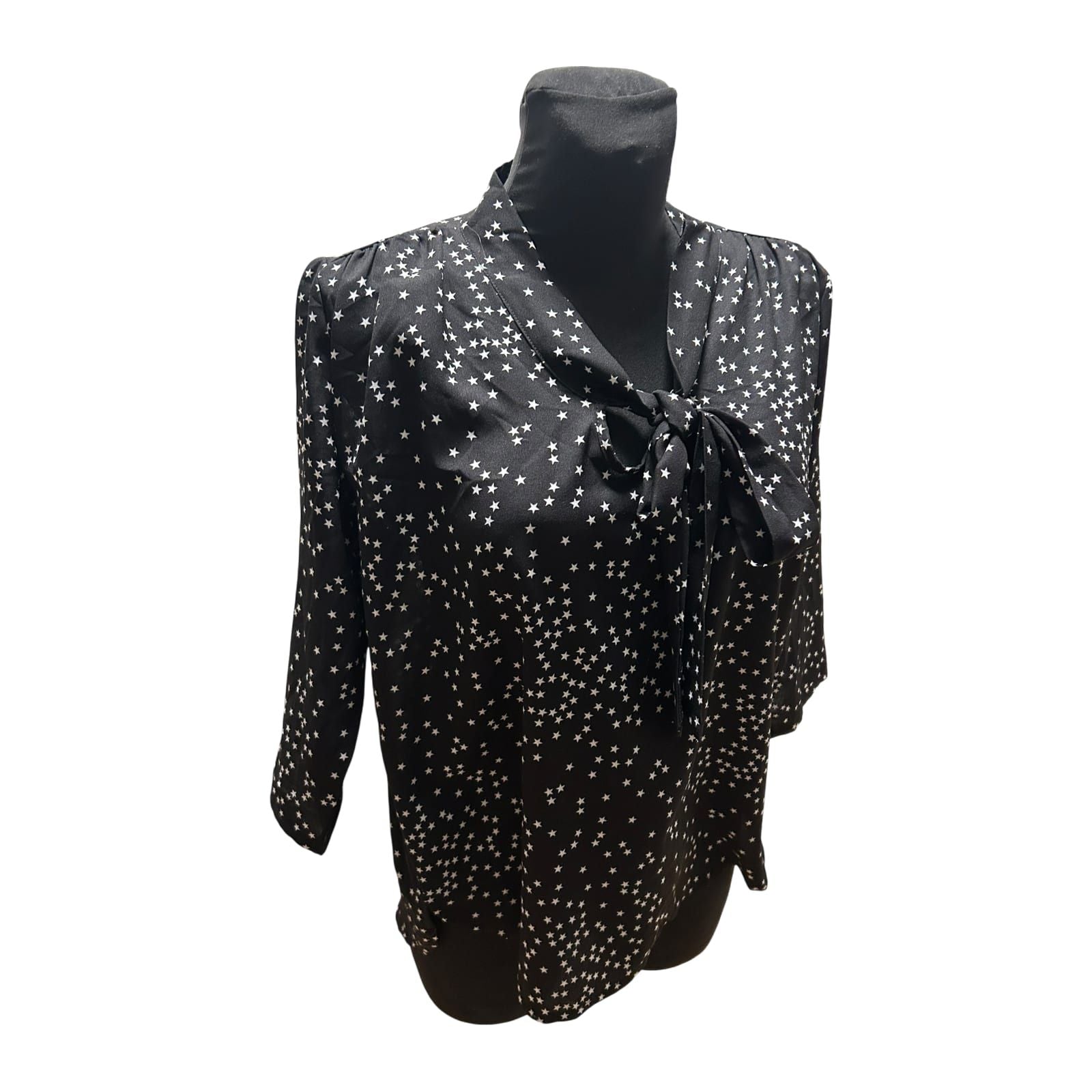 Eiki Italia Bluse Damen Gr M Schwarz Sterne Schleife Elegant Leicht