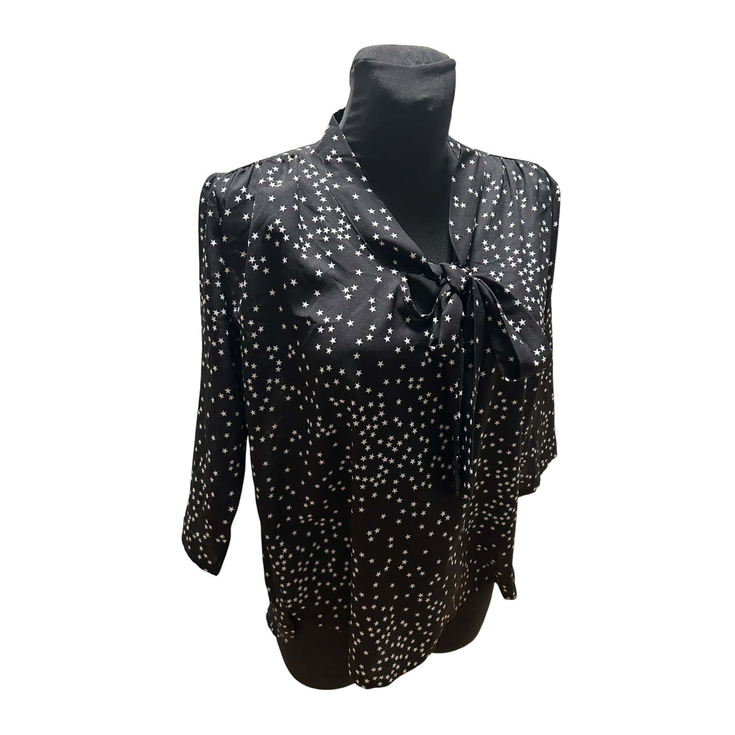 Eiki Italia Bluse Damen Gr M Schwarz Sterne Schleife Elegant Leicht