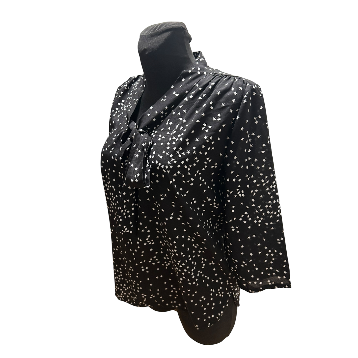 Eiki Italia Bluse Damen Gr M Schwarz Sterne Schleife Elegant Leicht