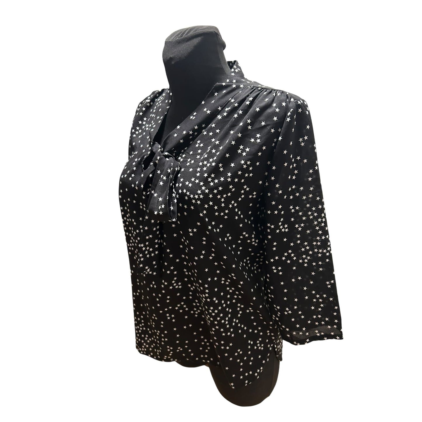 Eiki Italia Bluse Damen Gr M Schwarz Sterne Schleife Elegant Leicht