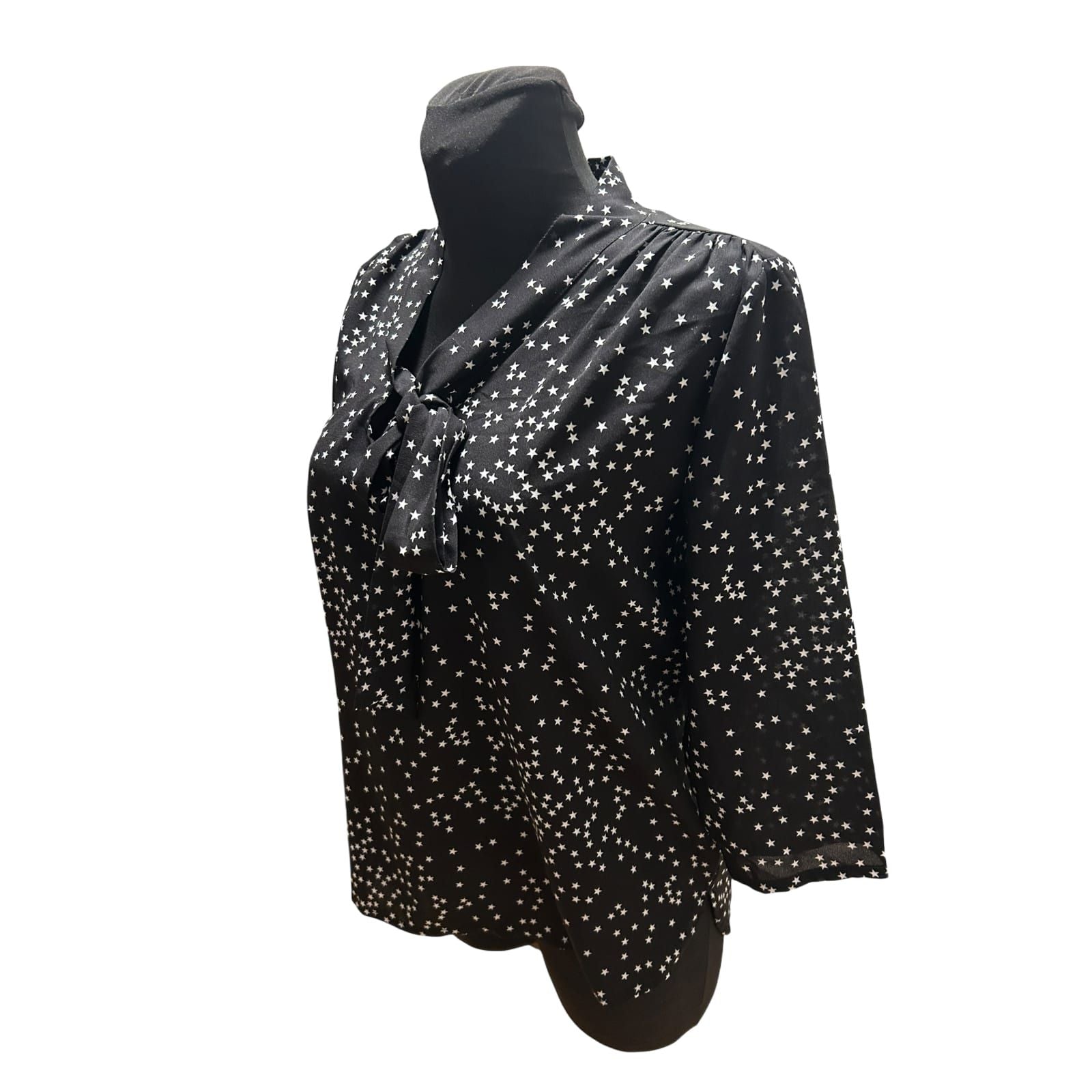 Eiki Italia Bluse Damen Gr M Schwarz Sterne Schleife Elegant Leicht