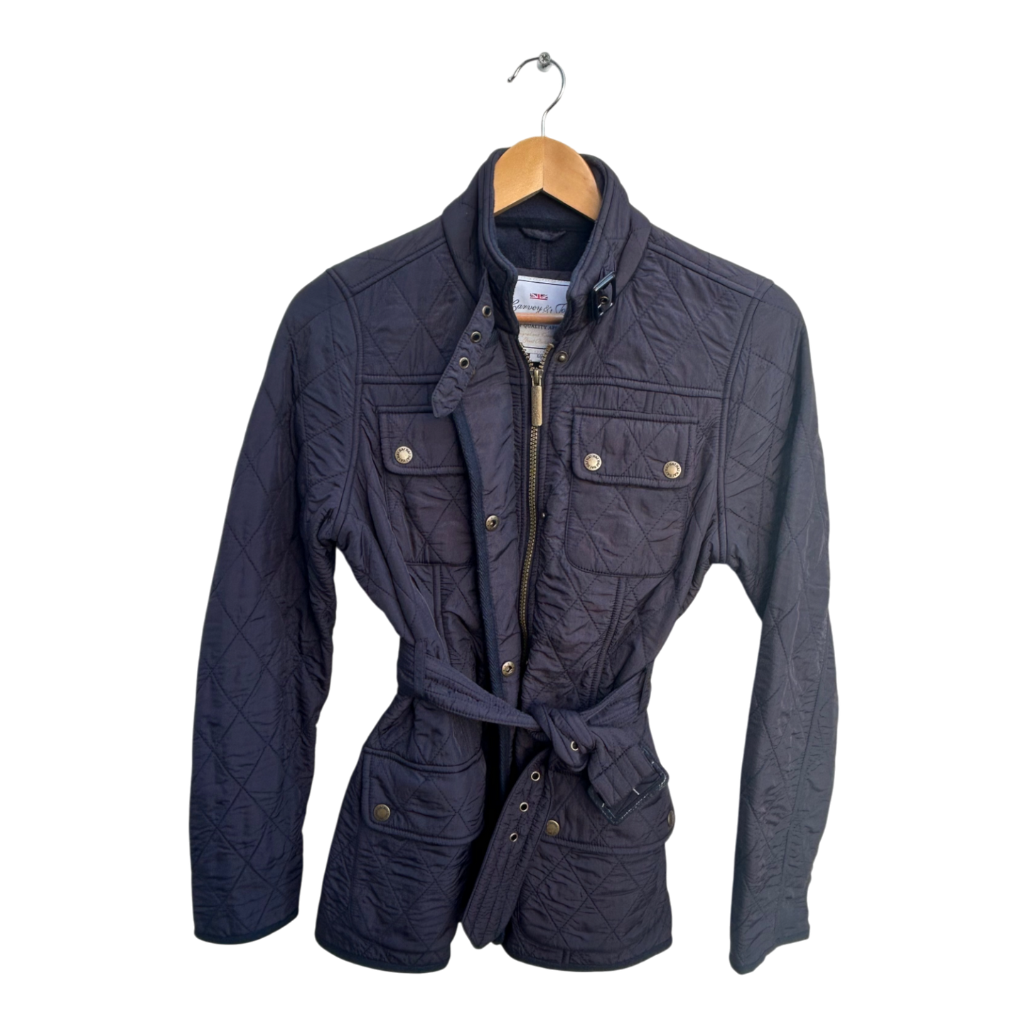 Harvey & Jones Damen Jacke Gr S 36 Steppjacke Brooke Blau Polyester Gürtel England