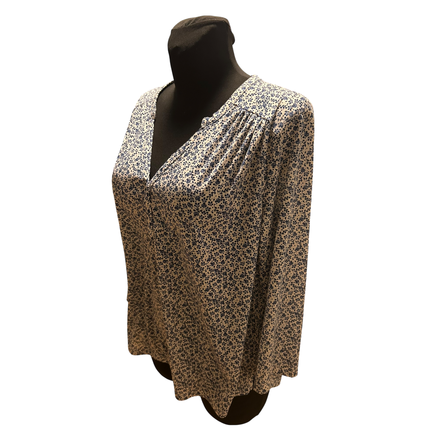 H&M Bluse Damen Gr L Blau Weiß V Ausschnitt 3/4 Arm Leicht Transparent